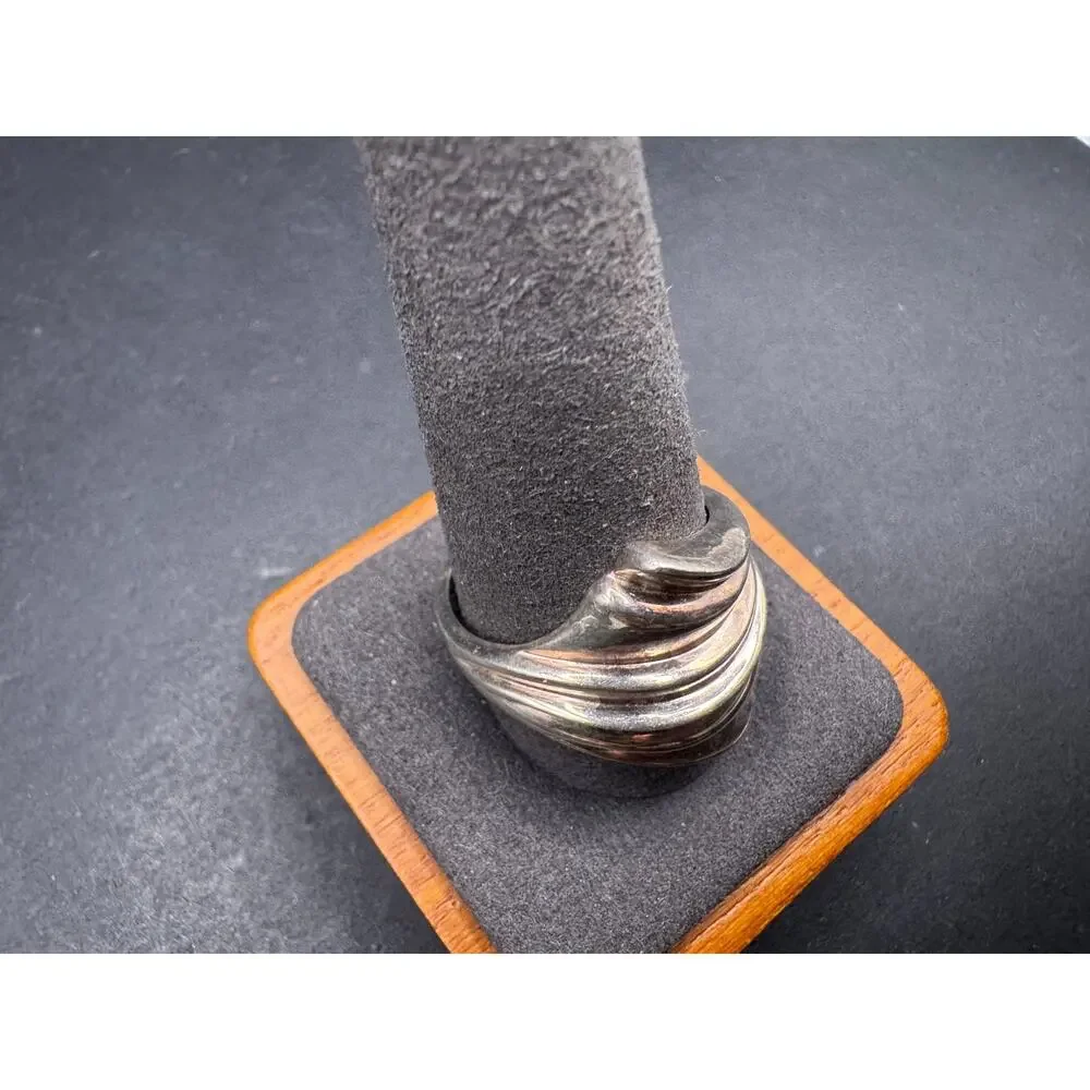 Vintage NF Thailand 925 Sterling Silver Modernist Wavy Swirl Ring Size 12